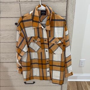 Plaid Women's Shacket in Mustard and White